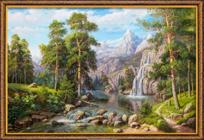 АЖ-1910 "Пейзаж с водопадом" Алмазная живопись