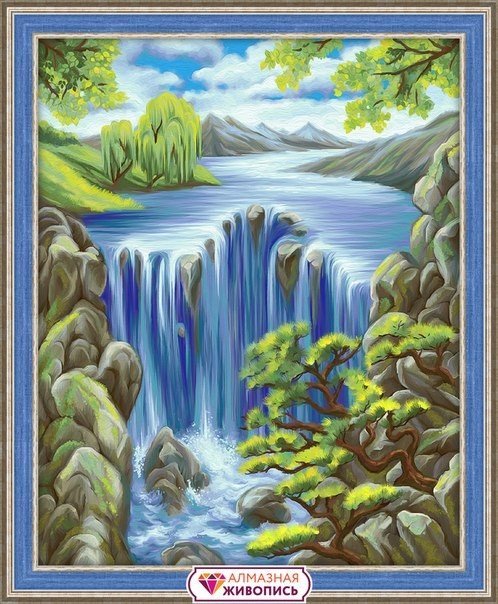 АЖ-1643 "Водопад среди скал" Алмазная живопись