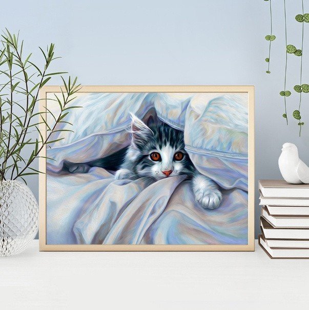 АЖ-1680 "Кот под одеялом" Алмазная живопись