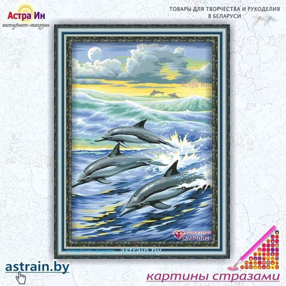 АЖ-1062 "Семья дельфинов" Алмазная живопись