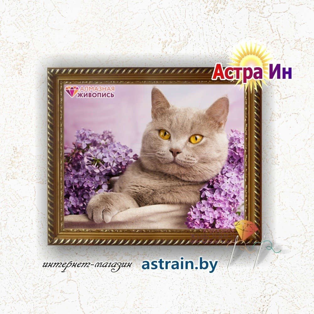 АЖ-1417 "Кот в сирени" Алмазная живопись