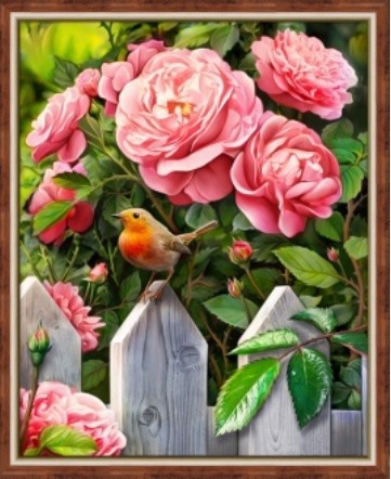 АЖ-1743 "Птичка в саду" Алмазная живопись