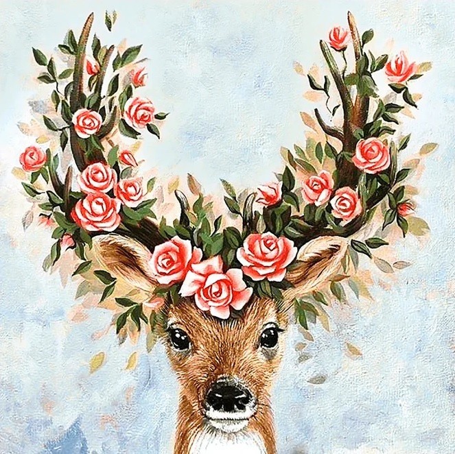 WD2519 "Flower Deer(Олень в цветах)" Wizardi